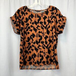 Shein Womens Multicolor Leopard Print Round Neck Short Sleeve Blouse Top Size S